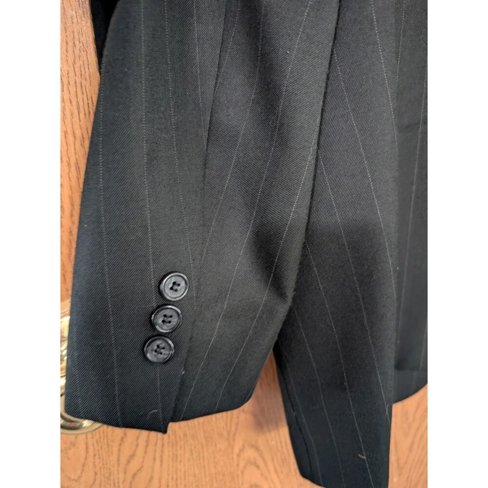 Vintage Petrocelli Black Stripe Wool Blend Men Blazer Sport Coat Jacket sz 42 R